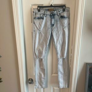 Platform Mens Jeans Distressed Very Light Blue/Dark Blue. Size 34/32